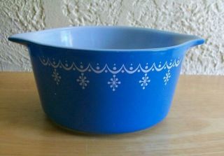 Vintage Pyrex 473 Snowflake Garland Blue Casserole Bowl 1qt