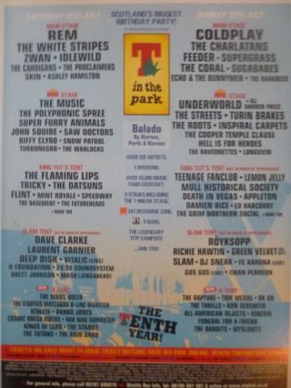 T In The Park 2002 (coldplay,  Rem,  White Stripes,  Supergrass) - Mini Press Poster