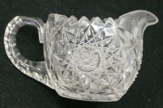 Old Cut Glass Creamer With Hobstars,  Caning,  American Brilliant?