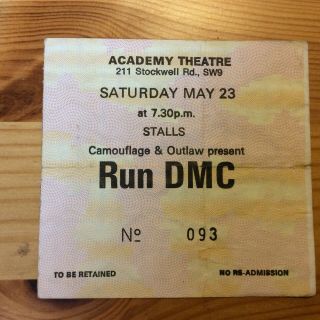 Run Dmc (and The Beastie Boys) - Brixton Academy - Ticket - 1987