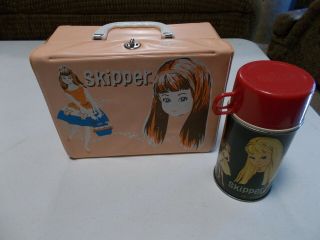 Vintage 1965 Skipper Vinyl Lunch Box,  Pink Mattel Barbie & Friends With Thermos