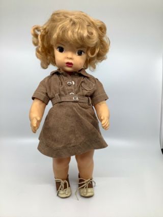 16 " Vintage Terri Lee Doll Wearing Terri Lee Brown Dress And Shoes.