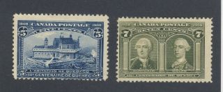 2x Canada 1908 Quebec Mng Stamps 99 - 5c F & 100 - 7c Fine Guide Value = $125.  00
