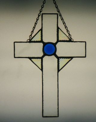 Stained Glass Cross Crucifix,  Hand - Crafted Suncatcher