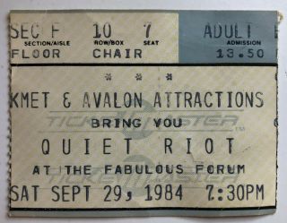 1984 Armored Saint,  Whitesnake & Quiet Riot Ticket Stub 9/29/84 - L.  A.  Forum