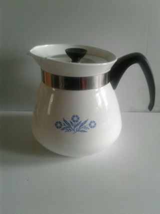Vintage Corning Ware Blue Cornflower 2 Qt Stove Top 8 Cup Coffee Tea Pot