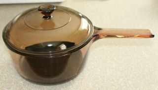 Corning Vintage Visions Amber 1.  5l Pot With Teflon Bottom And Lid