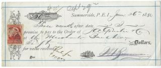 Canada Pei Summerside J.  A.  Gourlie & Co 1890 Promissory Note Revenue Cgb