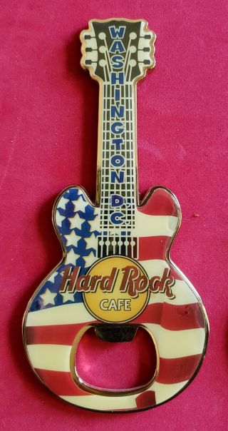 Hard Rock Cafe Washington Dc American Flag Guitar Bottle Opener Magnet Not Pin