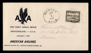 Dr Who 1947 Newfoundland Canada To Usa First Flight Air Mail American C210687