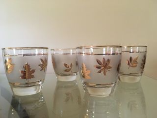 Vintage Libbey Gold Leaves/frosted Juice/cocktail Glasses