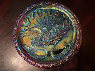 United States Bicentennial Blue Carnival Glass Plate 1776 - 1976 Indiana Eagle