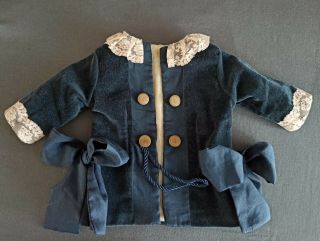 Velvet Jacket For Antique French Or German Doll 21 " - 22 " Dark Blue