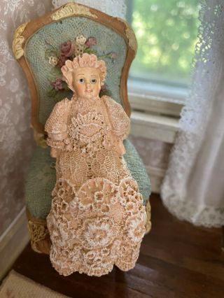 Vintage Miniature Dollhouse Artisan Louis Nicole France Chair & Doll Sculpture