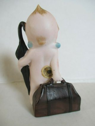 Vintage Rose O ' Neill Bisque Kewpie Doll with Umbrella and Suitcase Figurine 3.  5 
