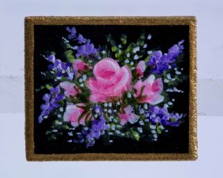 Dollhouse Miniatures 1/2 " Half Inch Lilacs & Pink Roses Painting,  Karry Johnson