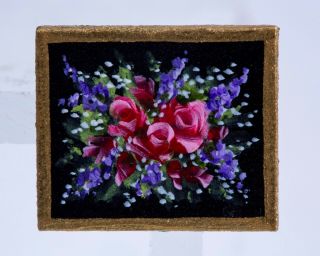 Dollhouse Miniature 1/2 Half Inch Lilacs & Red Roses Painting Igma Karry Johnson