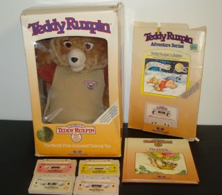 Vintage 1985 Teddy Ruxpin Bear,  W/box,  Books & 4 Cassette Tapes