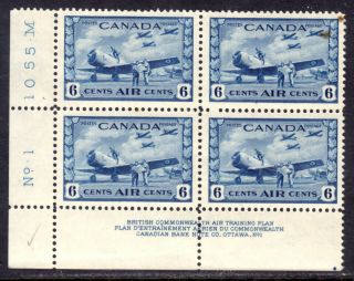 Canada Air Mail C7 6c Deep Blue,  1942 Ll Plate - 1 Corner Block,  Vf,  Nh
