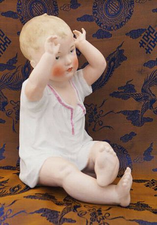 Antique Victorian German Heubach 8 1/2 " Bisque Piano Baby Girl Doll Arms Up Nr