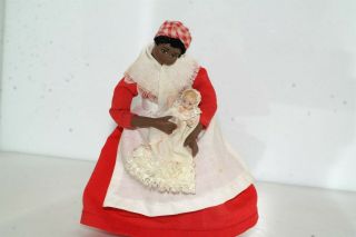 Vtg Porcelain Posable Miniature Dollhouse Dolls 1:12 Black Nanny W Baby Doll