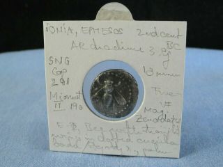 Ancient Greek Coin Ionia Ephesos Silver Drachm Bee Ar 2nd Cent Bc Fine Vf
