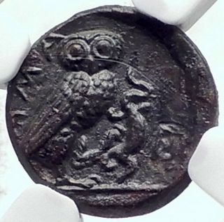 Kamarina In Sicily Ancient 413bc Rare R1 Greek Coin Gorgoneion Owl Ngc I82357