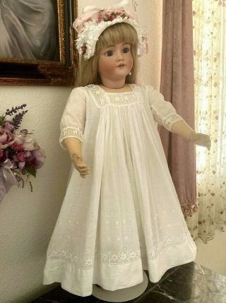 Antique White Cotton Lawn Dress For Large 28 " 30 " Jumeau,  Bru Or German Doll