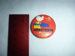 1999 Woodstock Peace Music Concert Button Pin Pinback Badge Lapel Rock Festival
