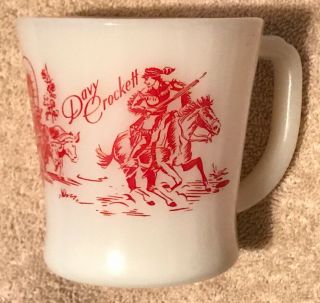 Vintage Anchor Hocking Fire - King Davy Crockett Milk Glass Mug Cup - Made In Usa
