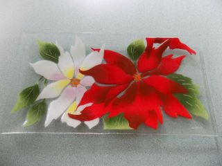 15 " Fused Art Glass Plate Signed Wm.  Mcgrath - - Christmas Poinsettia Design