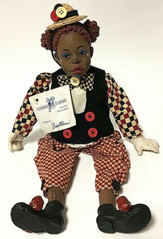 Signed Special Edition Daddy’s Long Legs Buttons Black Americana Girl Clown Doll