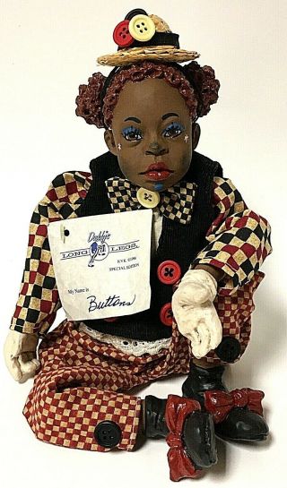 Signed Special Edition Daddy’s Long Legs BUTTONS Black Americana Girl Clown Doll 2