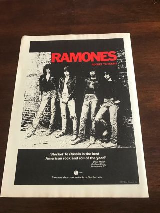 1978 Vintage 8x11 Album Promo Print Ad For The Ramones Rocket To Russia