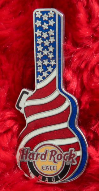 Hard Rock Cafe Pin Maui American Flag Guitar Case Usa Stars Stripes Hat Lapel