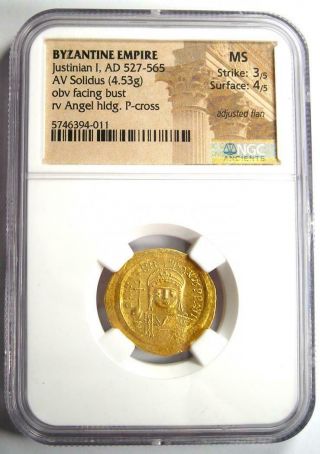 Byzantine Justinian I AV Solidus Gold Coin 527 - 565 AD.  Certified NGC MS (UNC) 2