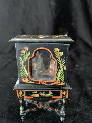 Hand Painted Oriental Orange And Green - Flower - Artisan Dollhouse Miniature (d - 1)