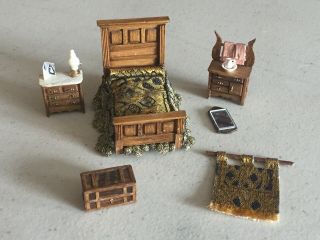 Vtg 1:48 Dollhouse Miniature Bedroom Set Bed Dresser Dry Sink Artist Signed Phm
