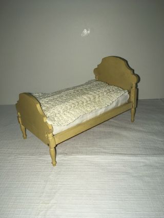 Antique Vintage German Dollhouse Bed With Linens