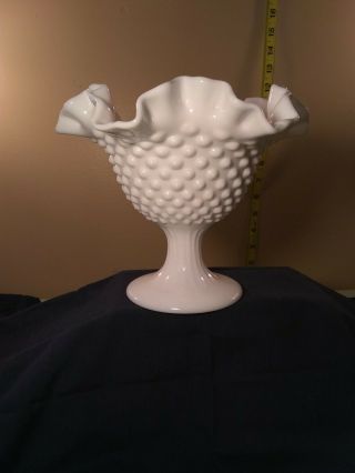 Fenton Vintage White Milk Glass Hobnail Compote Candy Dish Bowl Pedestal 6 " Tall