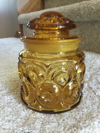 Vintage Le Smith Small Amber Moon & Star Glass Canister & Lid