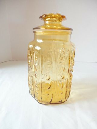 Vintage Amber Atterbury Scroll Glass Canister 9 "