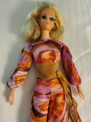 Vintage Barbie Mod Era 1971 Live Action Doll In Hippie Outfit With Fringe Outfit