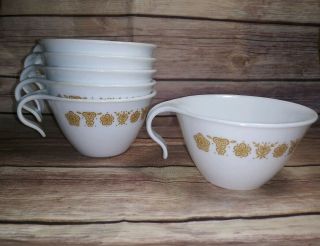Vintage Corelle By Corning Golden Butterfly 6 Hook Handled Cups 3.  5 "