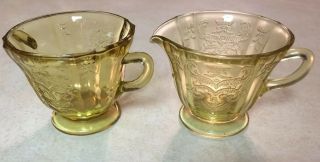 Vtg Yellow Amber Depression Glass Creamer & Sugar Bowl Set Federal Madrid 1930s