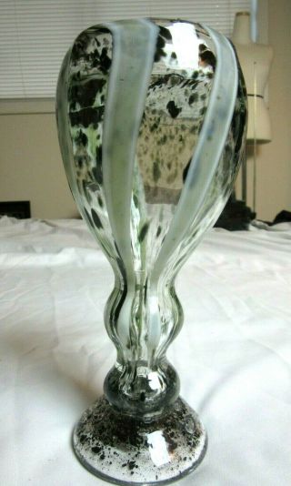 Hand Blown Swirl Art Glass Vase Clear Black White Gray