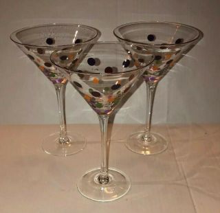 3 Pampered Chef Multi Color Polka Dot Martini Glass Stemware Retired 2838