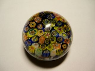 Clear Glass Paperweight With Flowers 2 1/4 " Diameter X 1 3/4 " High Flat Bottom