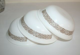 3 Vintage Corelle Woodland Soup Cereal Bowls White With Brown Floral Band Set