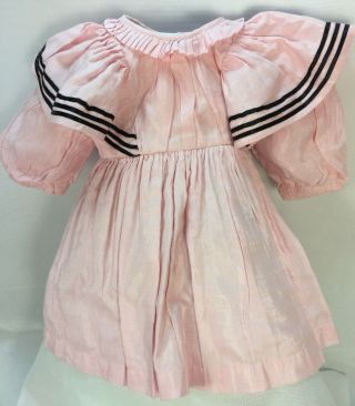 Antique Pink Doll Dress For Med - Large Doll Classic With Puffy Sleeves Black Trim
